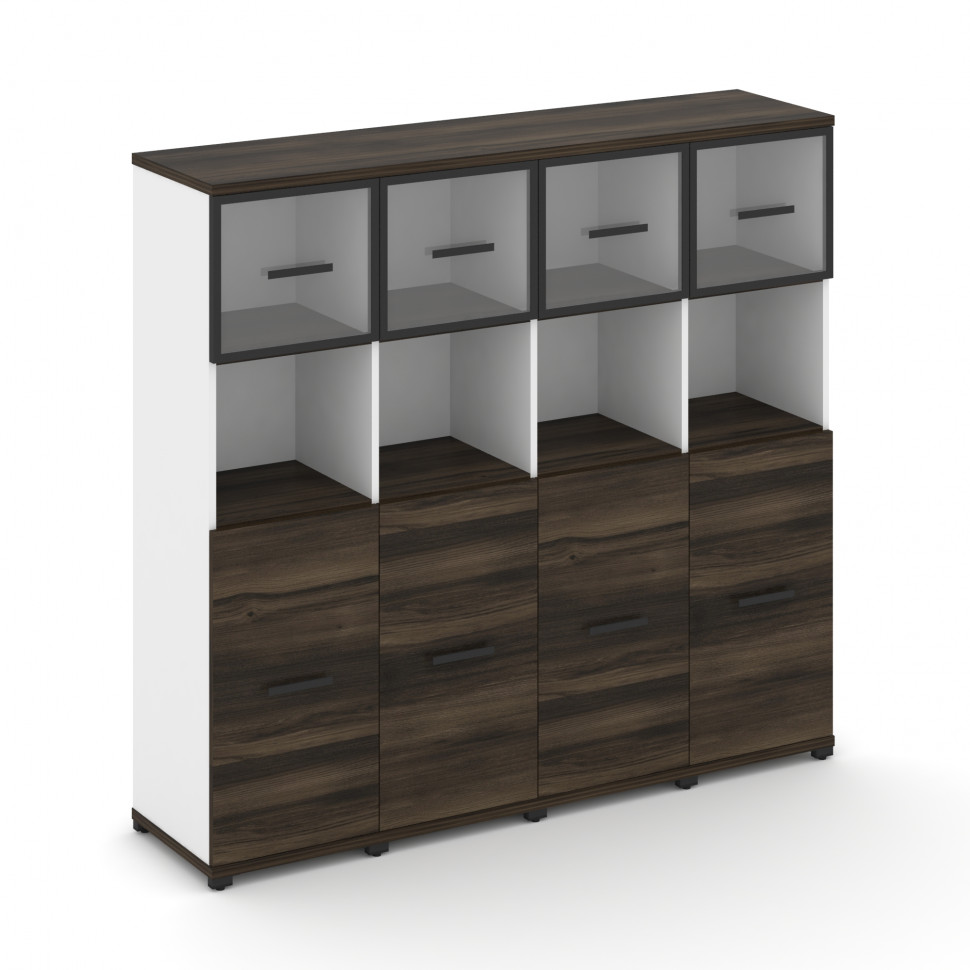 Concept Шкаф 4 узкие секции, 4 ниши CN.STU-445 RPB B Дуб Мали/Белый Бриллиант/Металл Черный/Прозрачн