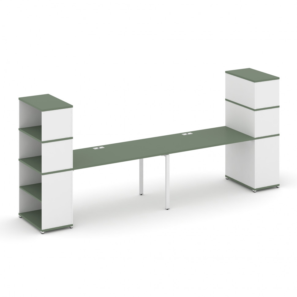 Concept Рабочая станция с опорными стеллажами с надставкой выс. CN.ORS-213 Кобо/Белый Бриллиант/Мета