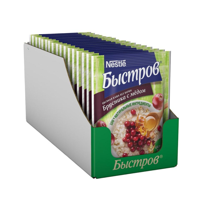 Каша Быстров овсяная с брусникой и медом (без варки), 40гх17шт/уп