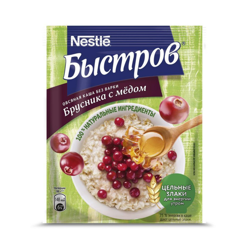 Каша Быстров овсяная с брусникой и медом (без варки), 40гх17шт/уп