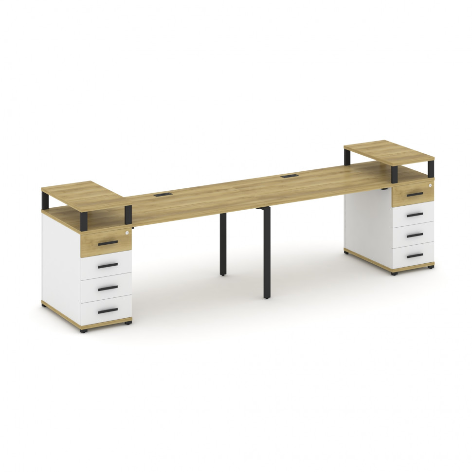 Concept Рабочая станция 2 места с 2 опорными тумбами CN.ORS-426 B Дуб Винченцо/Белый Бриллиант/Метал