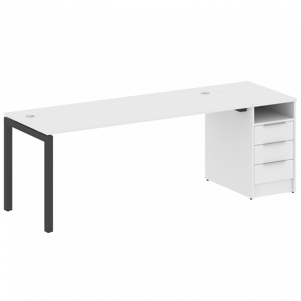 Metal System Quattro Рабочая станция с тумбой на П-образном м/к 50БП.РС-СТП-1.5 Белый/Металл Антраци