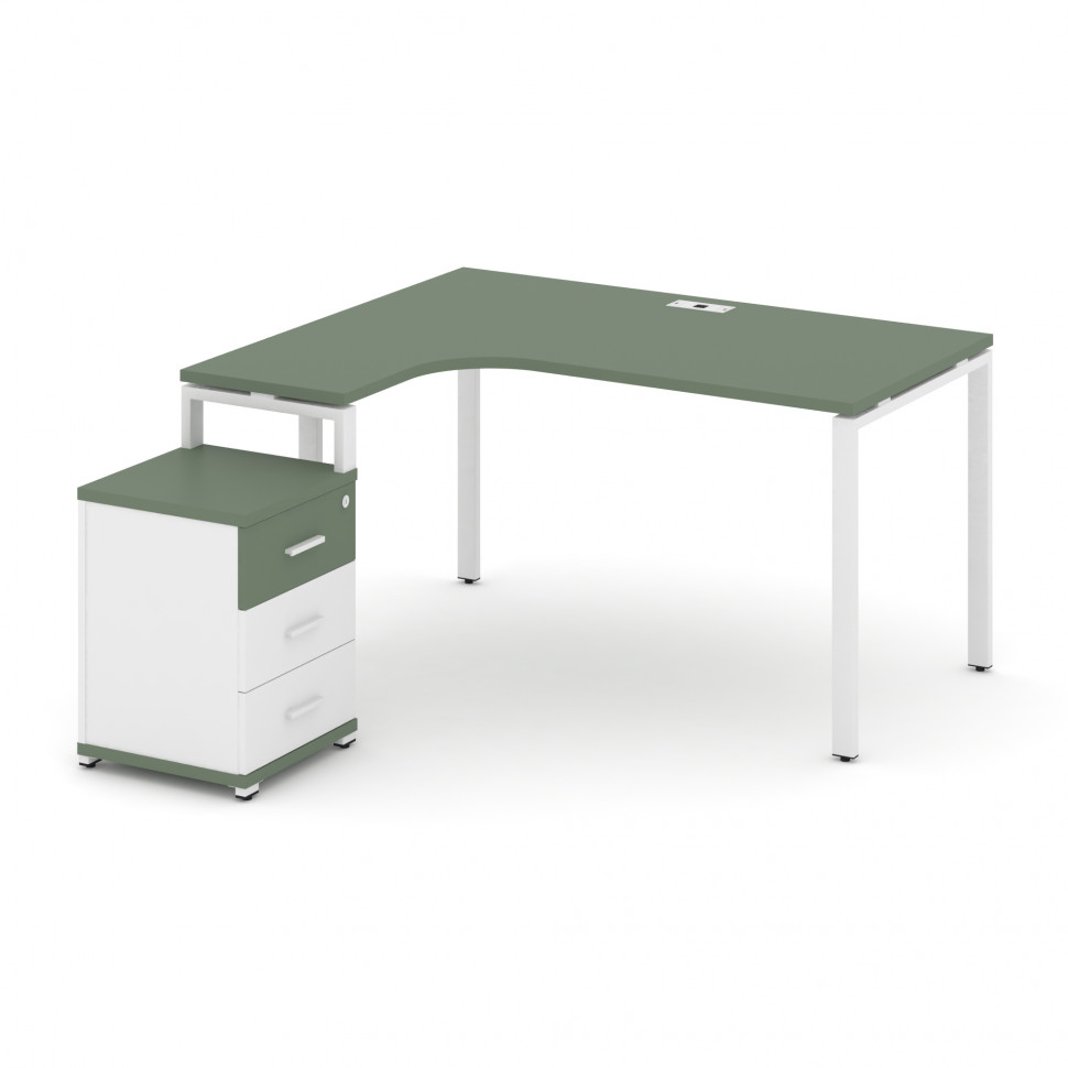 Concept Стол эргономичный с опорной тумбой CN.SA-305(L) W Кобо/Белый Бриллиант/Металл Белый 1380*118