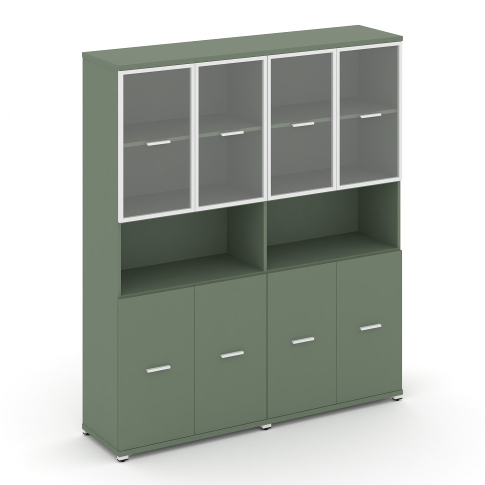 Concept Шкаф 2 широкие секции, 5 ниш CN.STS-523 RPW W Кобо/Металл Белый/Прозрачный 1668*420*1922