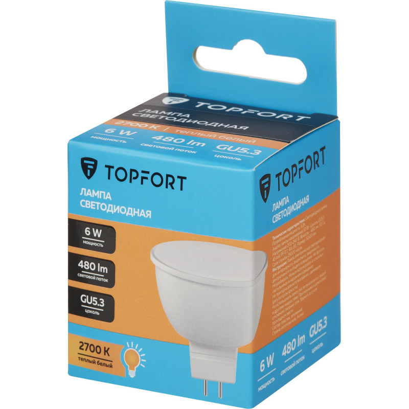 Лампа светодиодная Topfort GU5.3 220V 6W 2700K