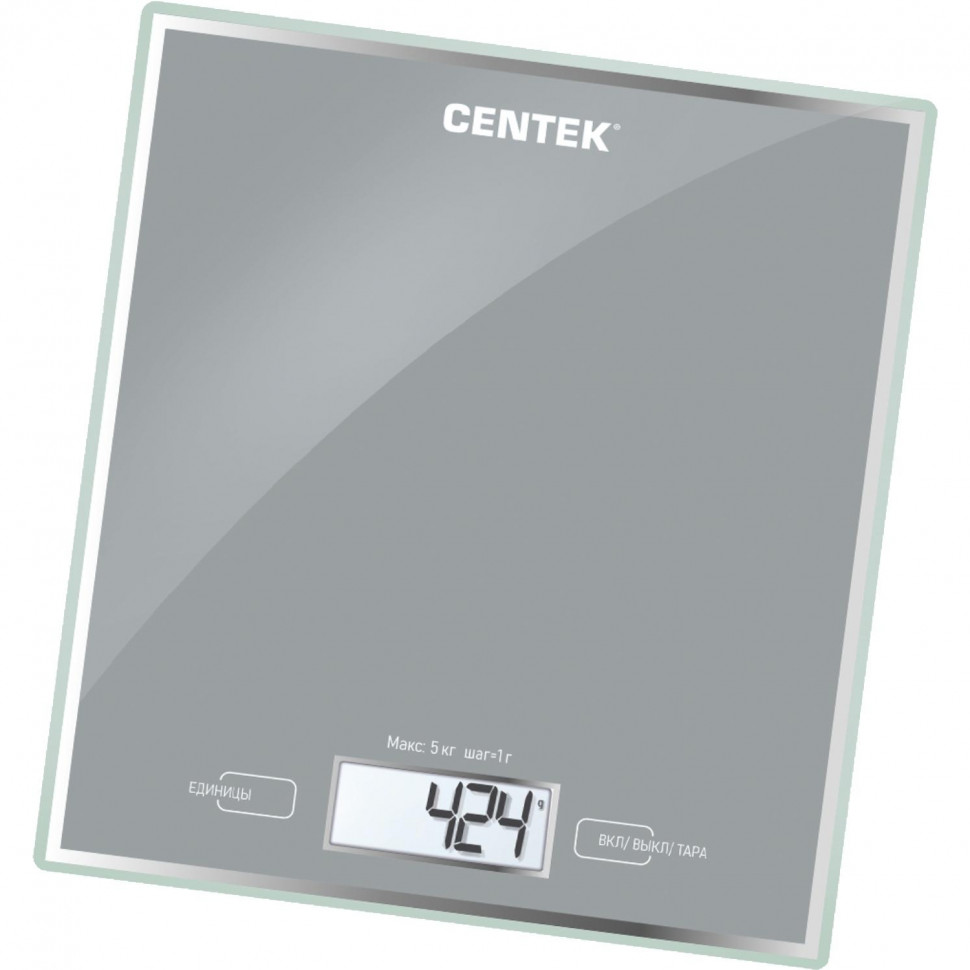 Весы Centek CT-2462 LCD,кухонные,190х200 мм, max 5кг, шаг 1г,серебристый