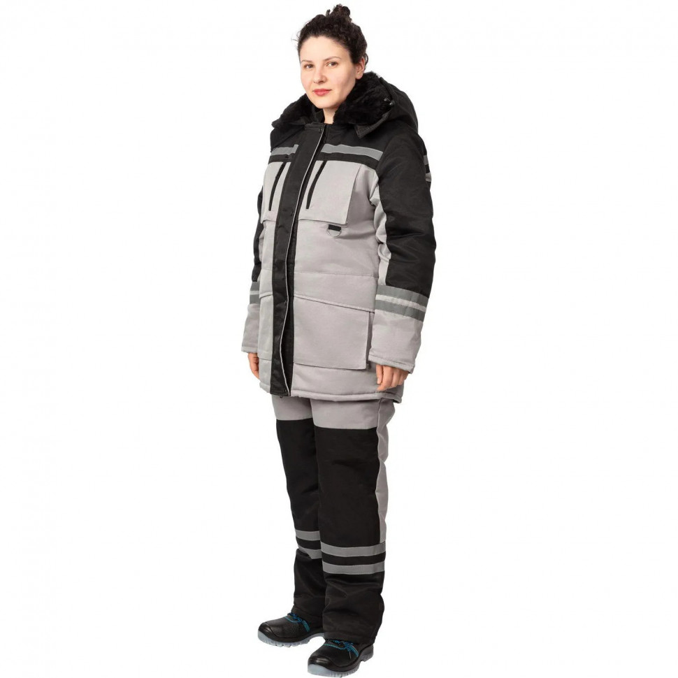 Костюм рабочий зимний жен з03-КПК сер/черн  52-54/170-176