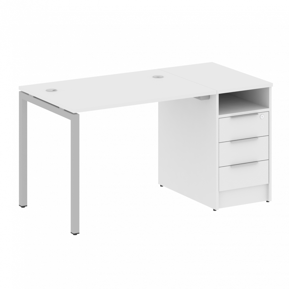 Metal System Quattro Рабочая станция с тумбой на П-образном м/к 40БП.РС-СТП-1.1 Белый/Металл Серый 1
