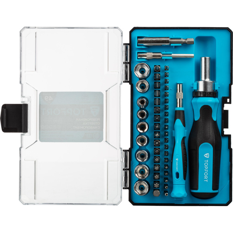Отвертка с набором бит, обычные + точные, 49 предметов TOPFORT (580149)