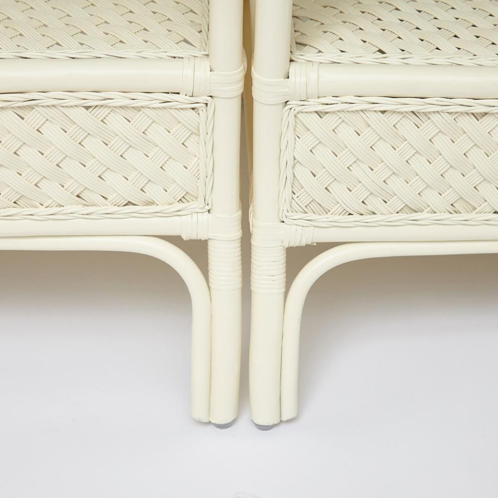 Комплект обеденный "Andrea Grand/Андреа Гранд" (стол со стеклом+6 кресел+ подушки) белый, ткань рубчик, цвет кремовый