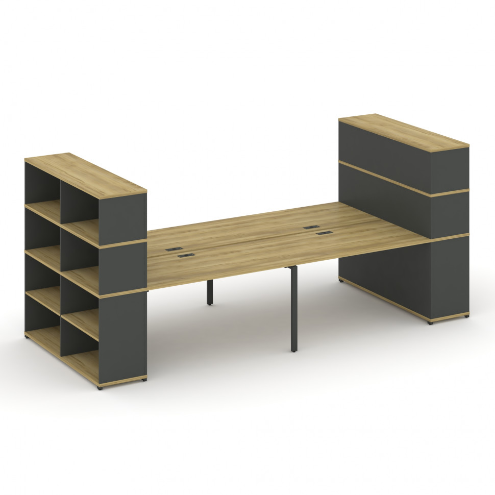 Concept Рабочая станция с опорными стеллажами с надставкой выс. CN.DRS-259 Дуб Винченцо/Антрацит/Мет