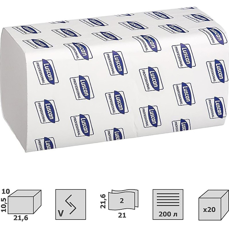 Полотенца бумажные д/дисп. Luscan Professional Vслож2 слбелвтор200л20пач/уп