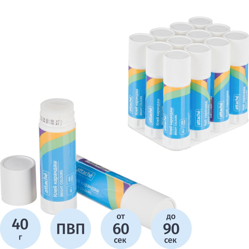 Клей-карандаш 40г Attache Bright colours, Чехия
