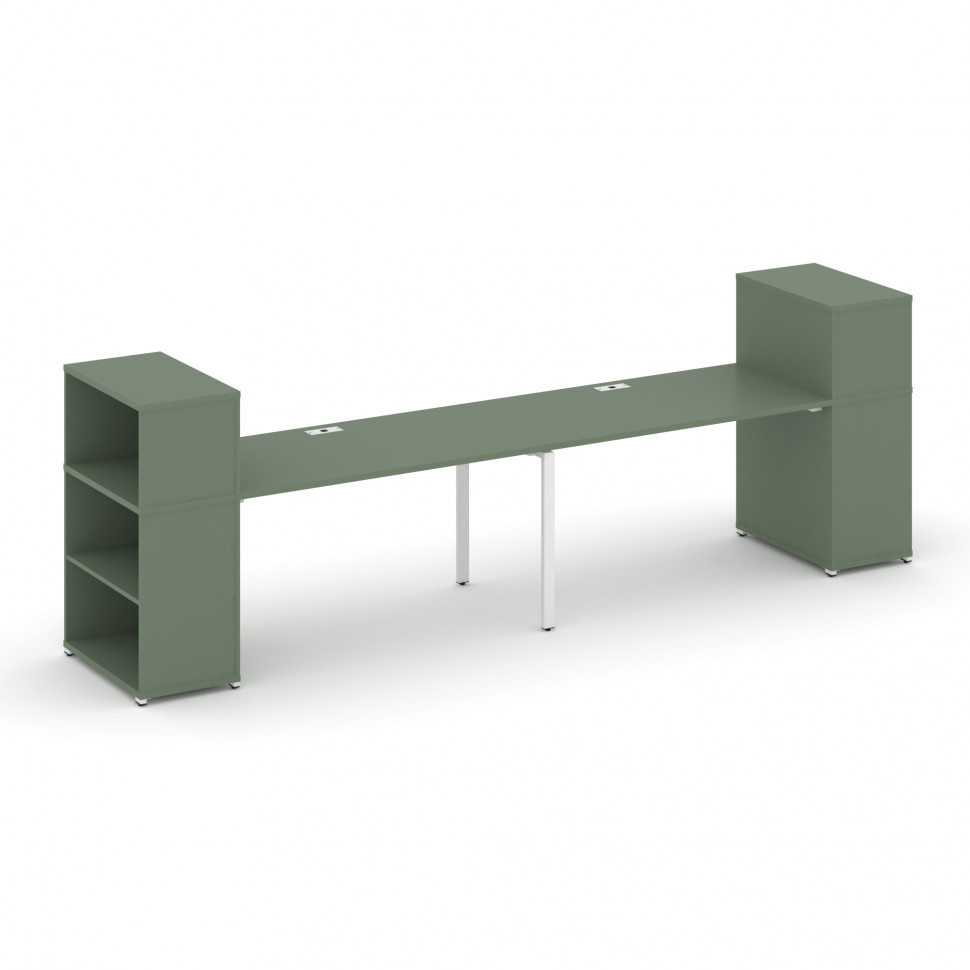 Concept Рабочая станция с опорными стеллажами с надставкой низ. CN.ORS-210 Кобо/Металл Белый 3200*72