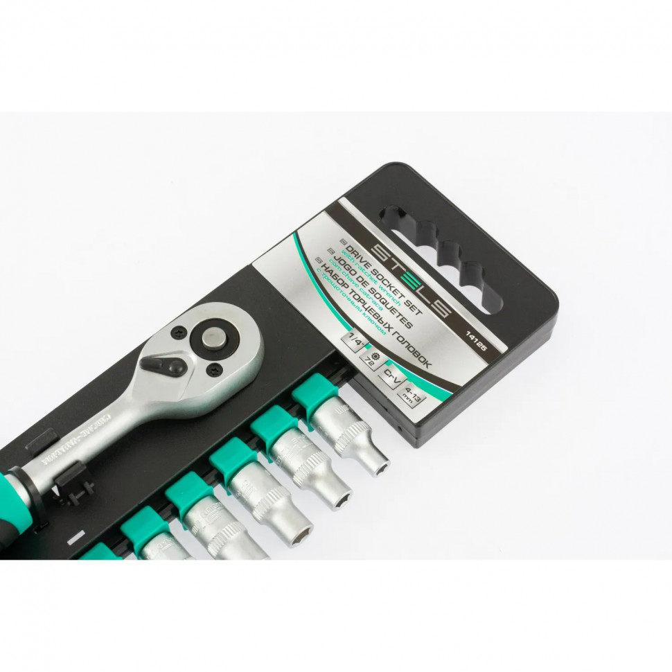 Набор головок торцевых с трещотк. Stels 11 предм 1/4 (4-13 мм) CrV (14125)