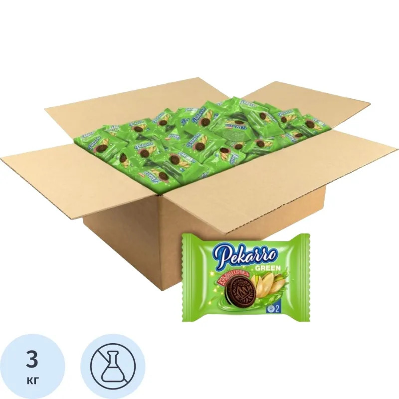 Печенье Pekarro Green с какао, с фисташковой нач, и взрывной карам, 3кг/уп