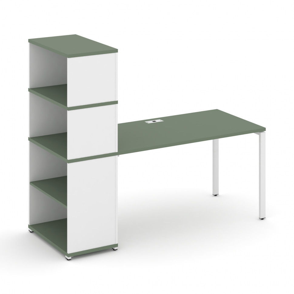 Concept Стол рабочий с опорным стеллажом с надставкой выс. CN.SP-215 Кобо/Белый Бриллиант/Металл Бел