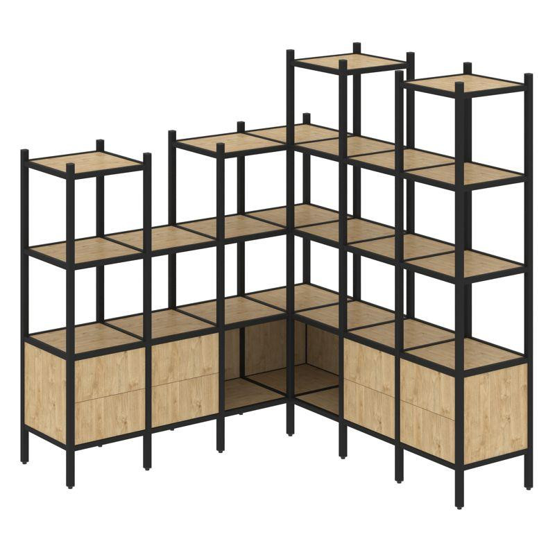 Loft Угловой внутренний стеллаж VR.L-41 Тиквуд Светлый/Металл Черный 1694*1694*1869 Loft Угловой внутренний стеллаж VR.L-41 Тиквуд Светлый/Металл Черный 1694*1694*1869