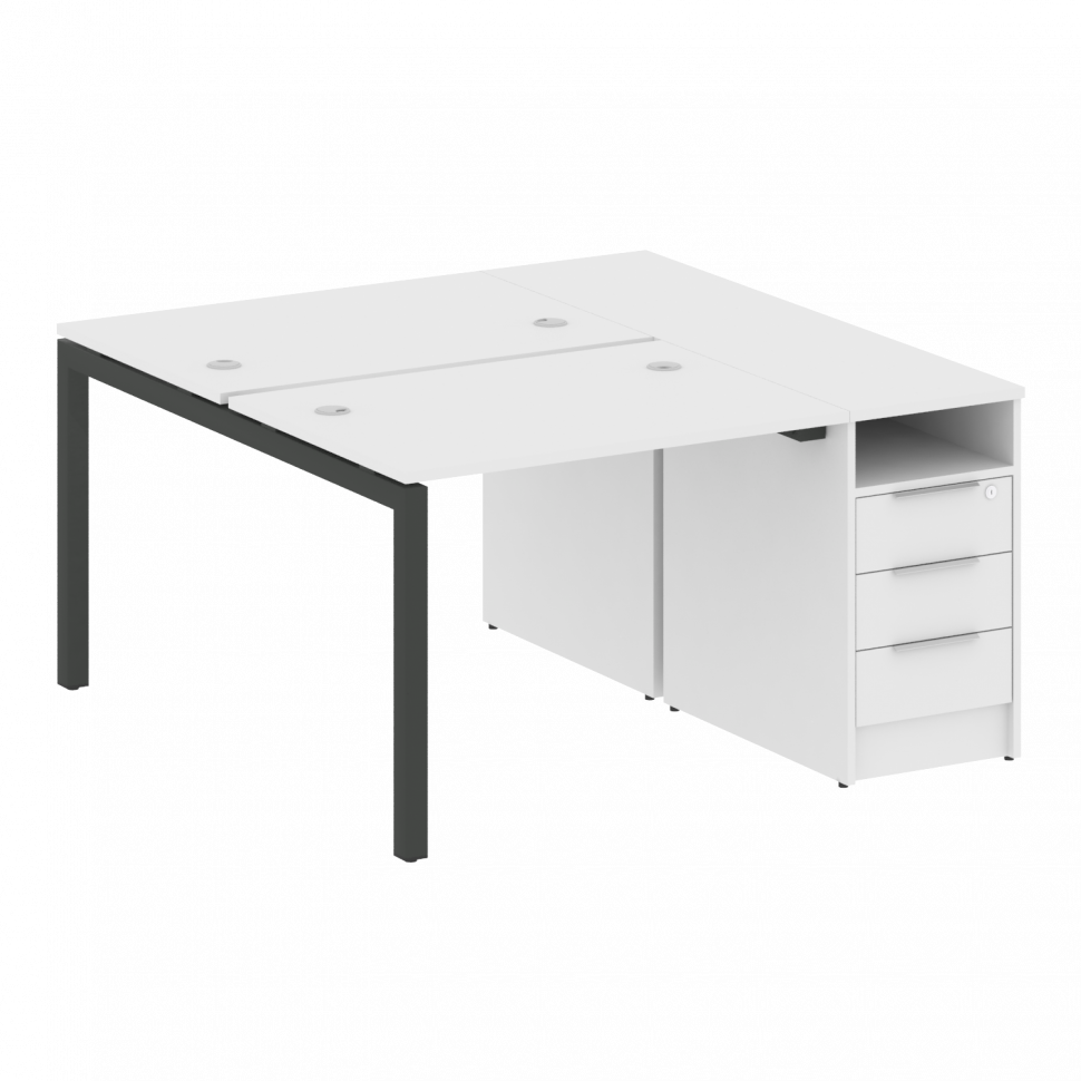 Metal System Quattro Рабочая станция с тумбой на П-образном м/к 50БП.РС-СТП-2.1 Белый/Металл Антраци