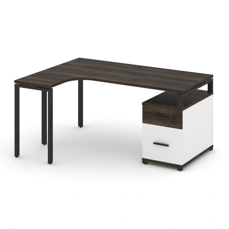 Concept Стол эргономичный с опорной тумбой CN.SA-304(L) B Дуб Мали/Белый Бриллиант/Металл Черный 158 Concept Стол эргономичный с опорной тумбой CN.SA-304(L) B Дуб Мали/Белый Бриллиант/Металл Черный 158