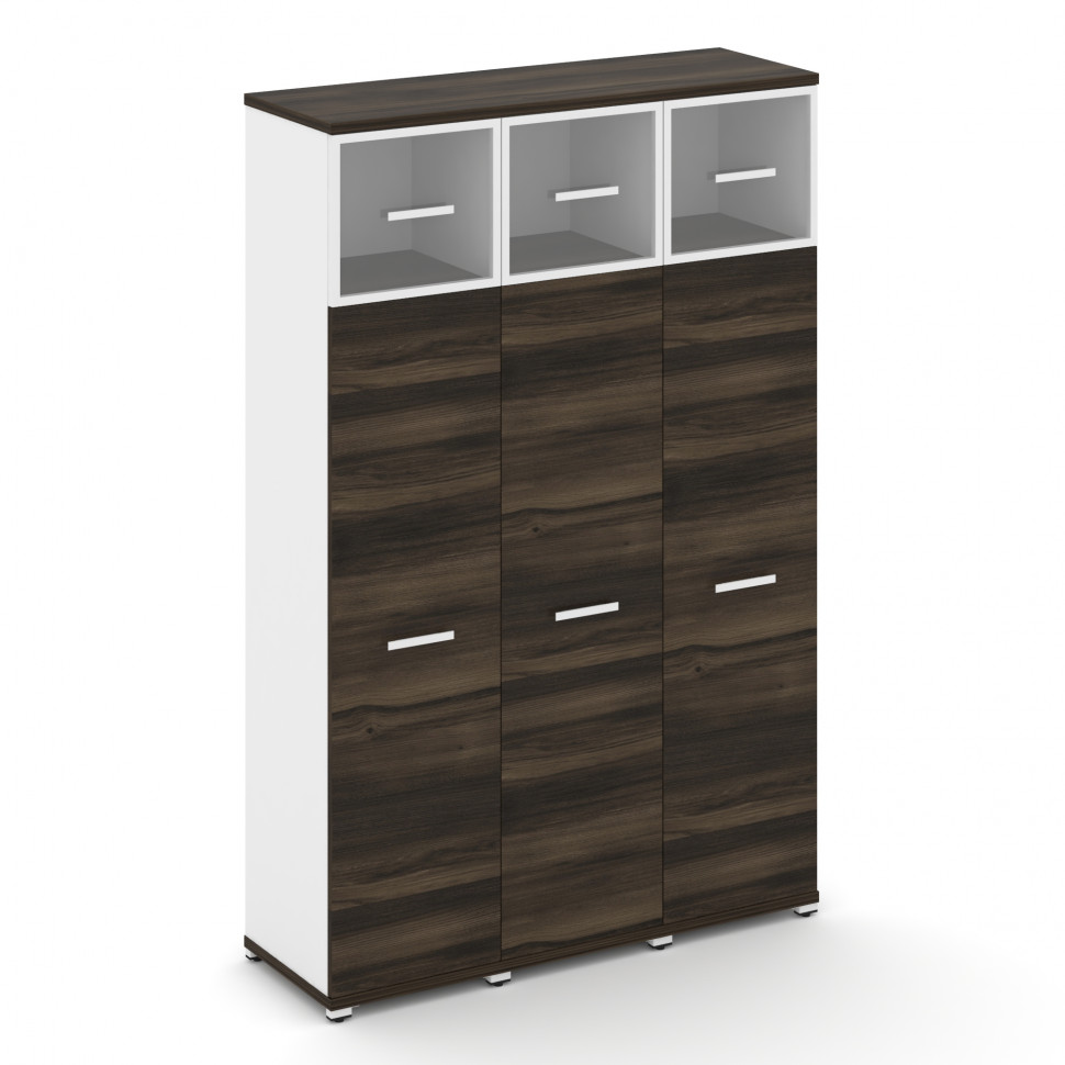 Concept Шкаф 3 узкие секции, 5 ниш CN.STU-537 RPW W Дуб Мали/Белый Бриллиант/Металл Белый/Прозрачный