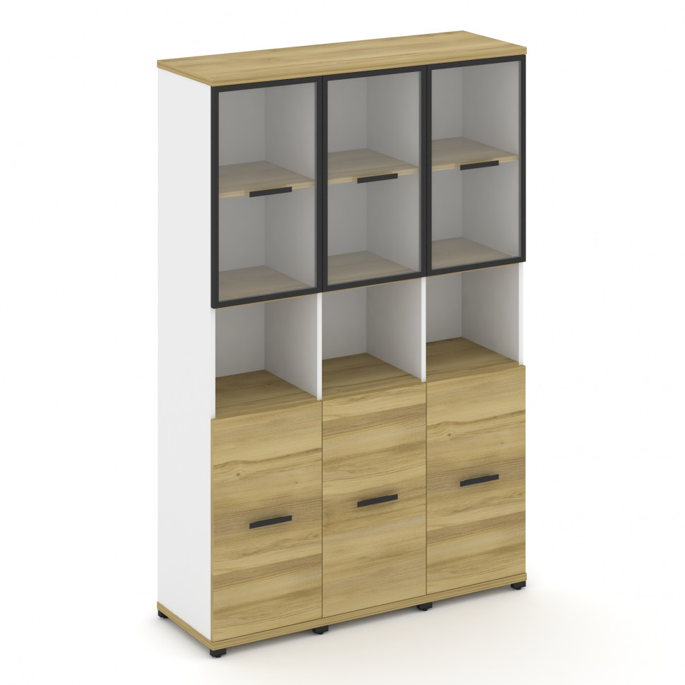 Concept Шкаф 3 узкие секции, 5 ниш CN.STU-533 RPB B Дуб Винченцо/Белый Бриллиант/Металл Черный/Прозр