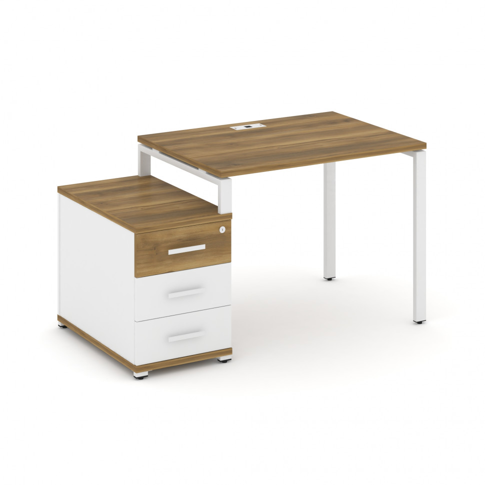 Concept Стол письменный с 1 опорной тумбой CN.SP-301 W Сандал Янтарный/Белый Бриллиант/Металл Белый Concept Стол письменный с 1 опорной тумбой CN.SP-301 W Сандал Янтарный/Белый Бриллиант/Металл Белый