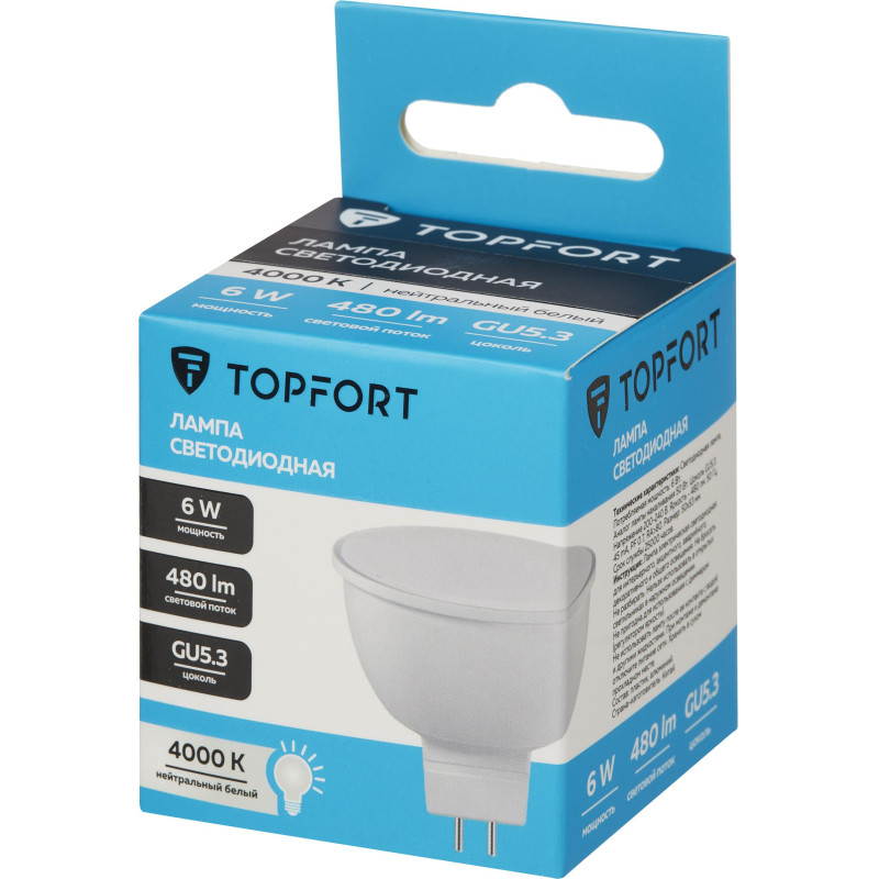 Лампа светодиодная Topfort GU5.3 220V 6W 4000K
