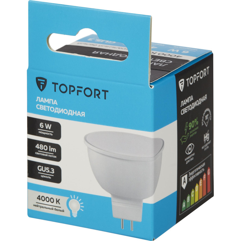 Лампа светодиодная Topfort GU5.3 220V 6W 4000K
