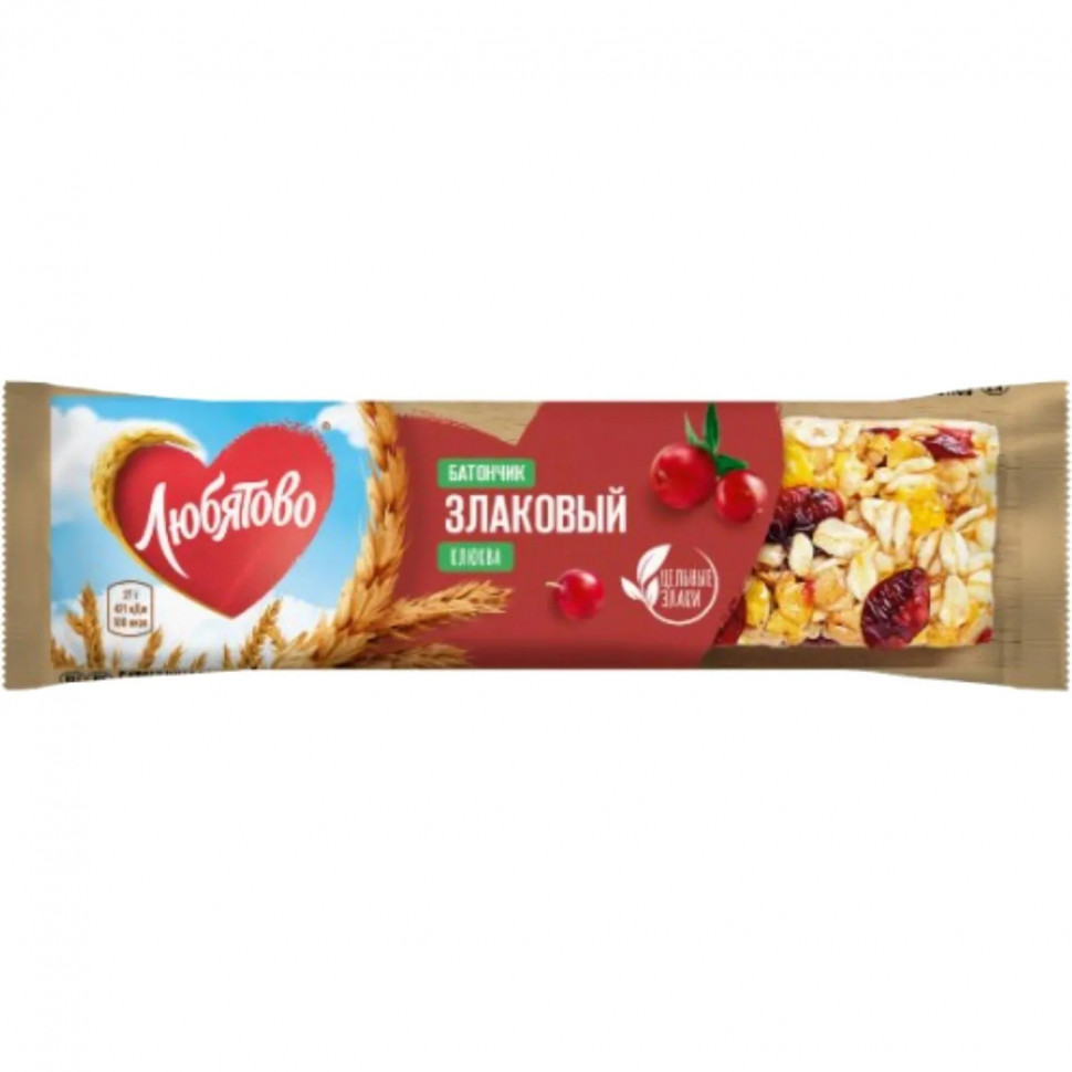 Батончик злаковый Любятово с клюквой, 27гx25шт/уп