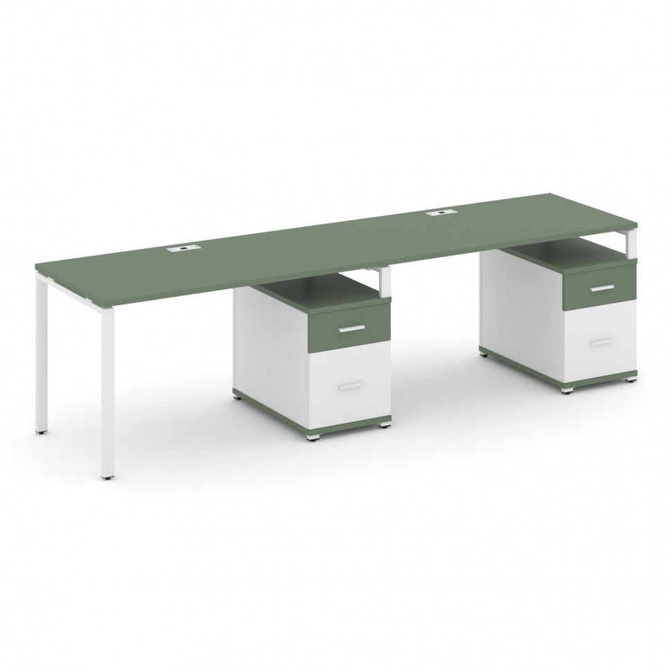 Concept Рабочая станция 2 места с 2 опорными тумбами CN.ORS-314 W Кобо/Белый Бриллиант/Металл Белый