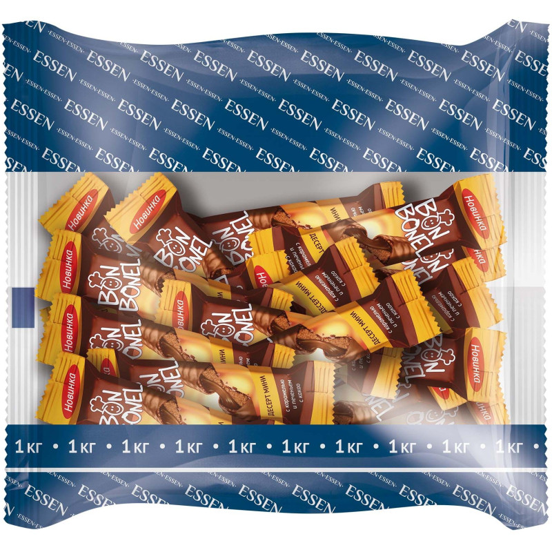 Конфеты BON BONEL десерт мини с карамелью, печеньем и какао, 1кг