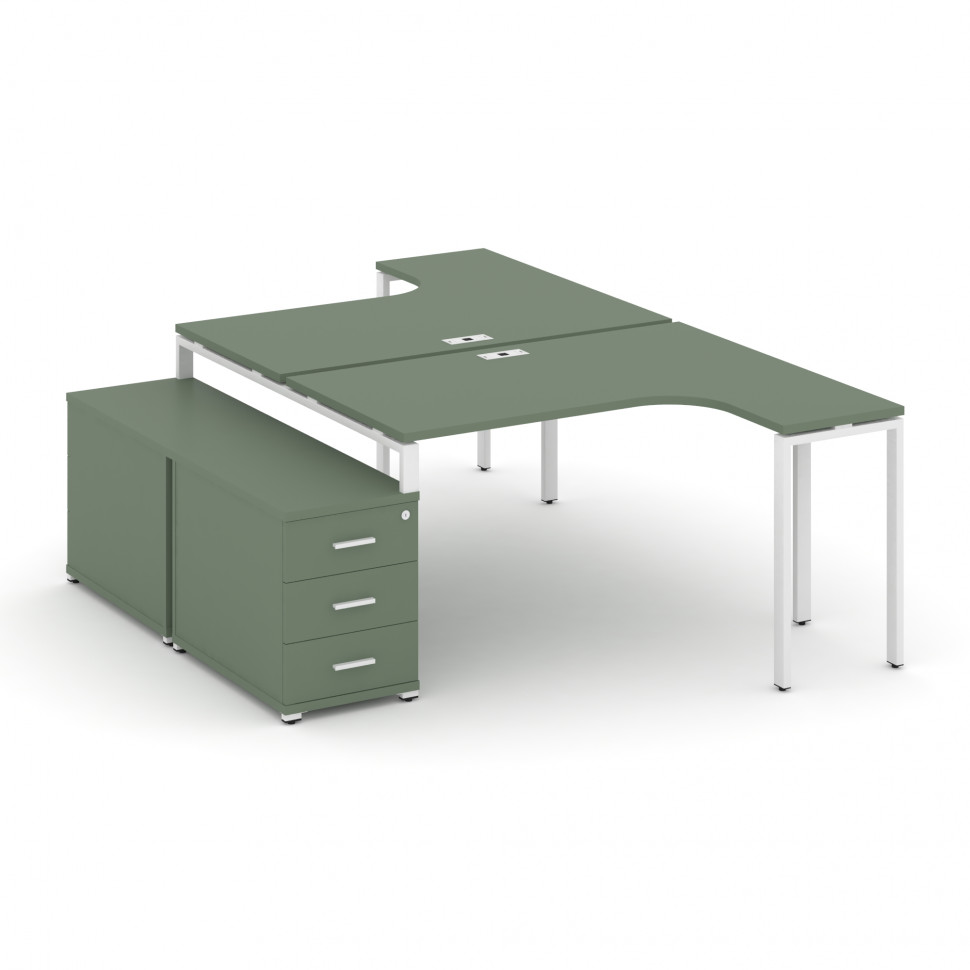 Concept Рабочая станция с двойной опорной тумбой CN.DSA-301 W Кобо/Металл Белый 1380/1746*2400*750