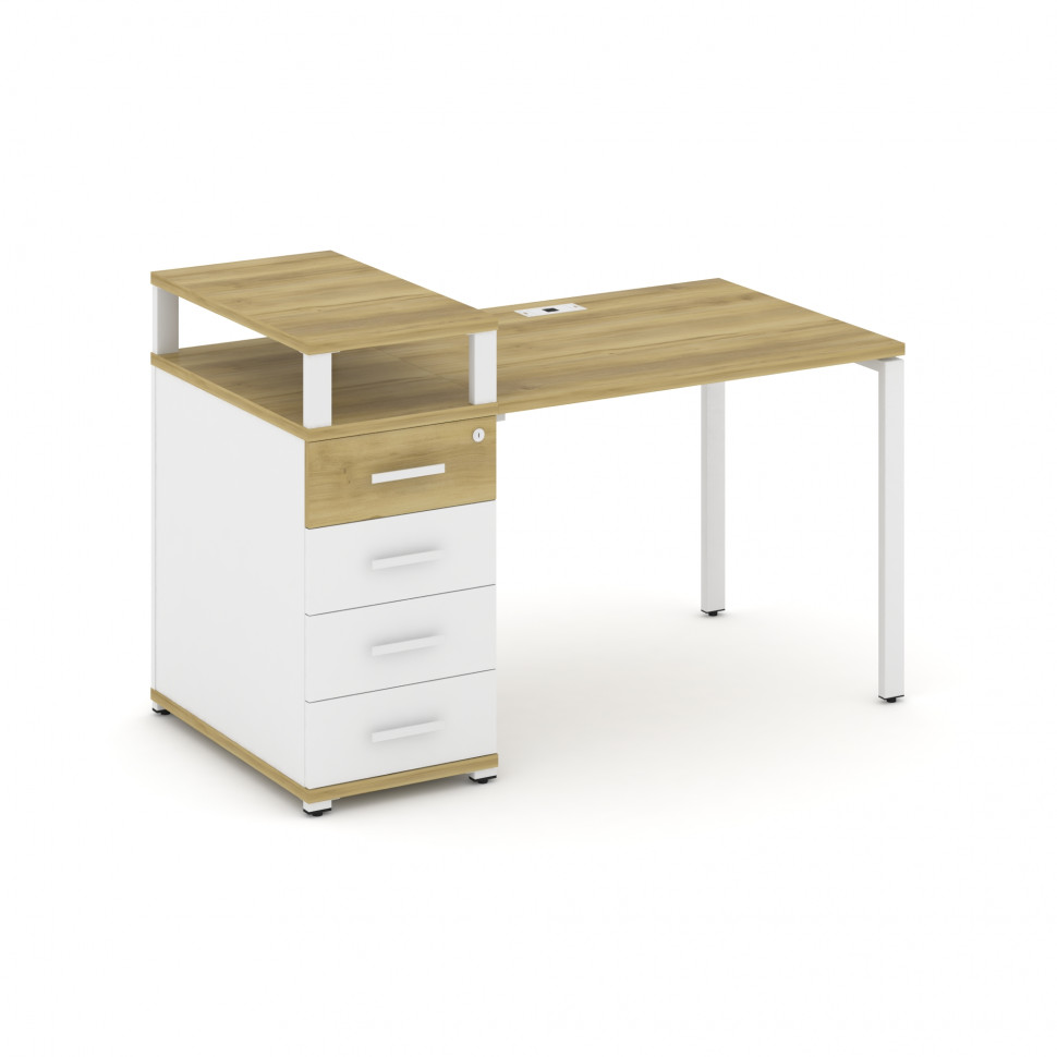 Concept Стол рабочий с 1 опорной тумбой CN.SP-409 W Дуб Винченцо/Белый Бриллиант/Металл Белый 1400*7