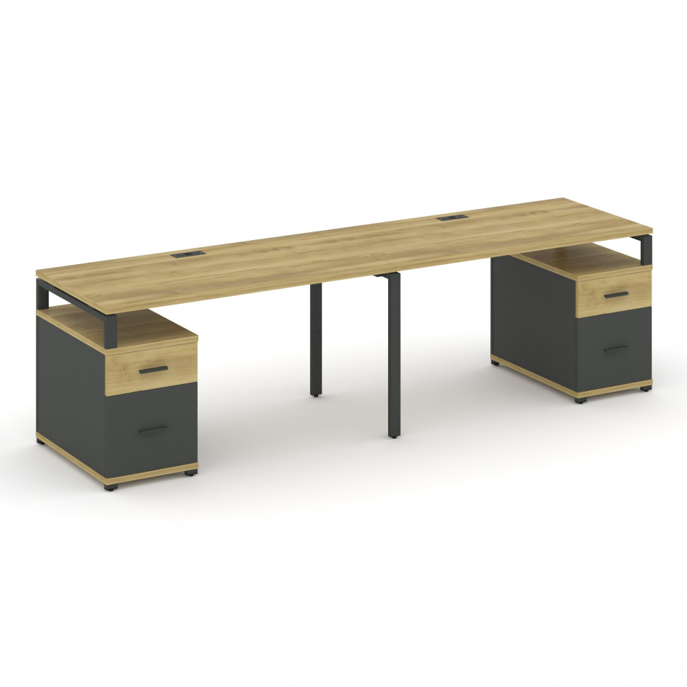 Concept Рабочая станция 2 места с 2 опорными тумбами CN.ORS-324 A Дуб Винченцо/Антрацит/Металл Антра Concept Рабочая станция 2 места с 2 опорными тумбами CN.ORS-324 A Дуб Винченцо/Антрацит/Металл Антра