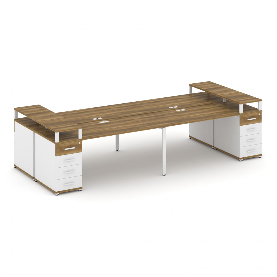 Concept Рабочая станция 4 места с 2 опорными тумбами CN.DRS-443 W Сандал Янтарный/Белый Бриллиант/Ме