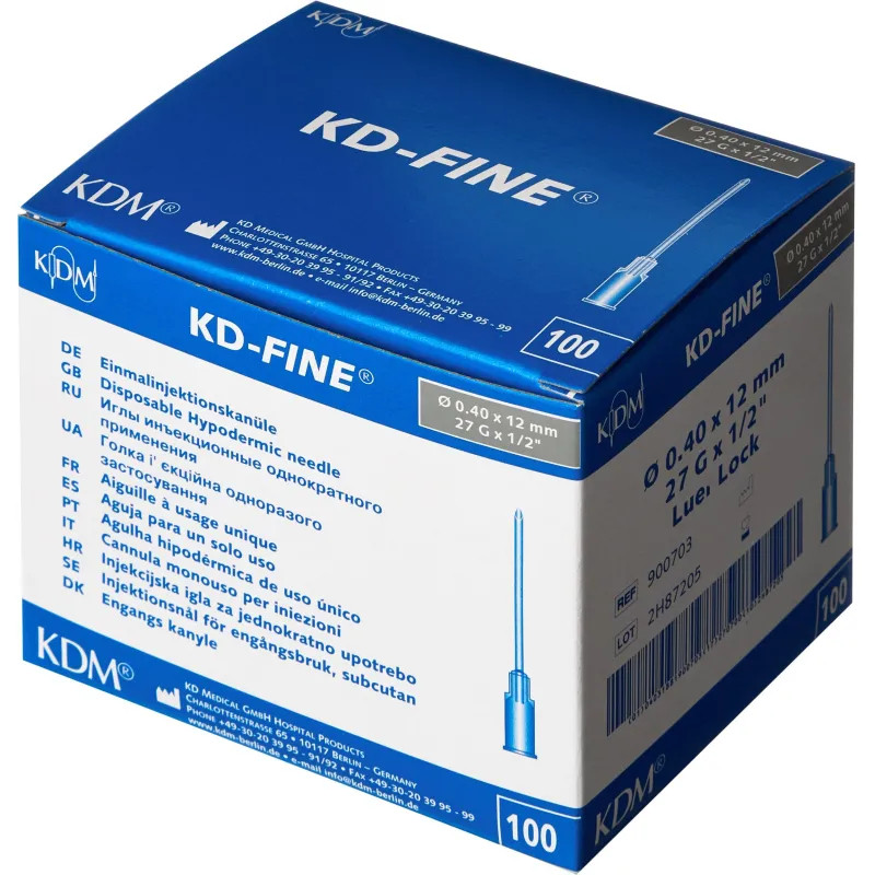 Игла инъекционная 27G (0,4х12мм) Luer Lock KD-Fine 100шт/уп