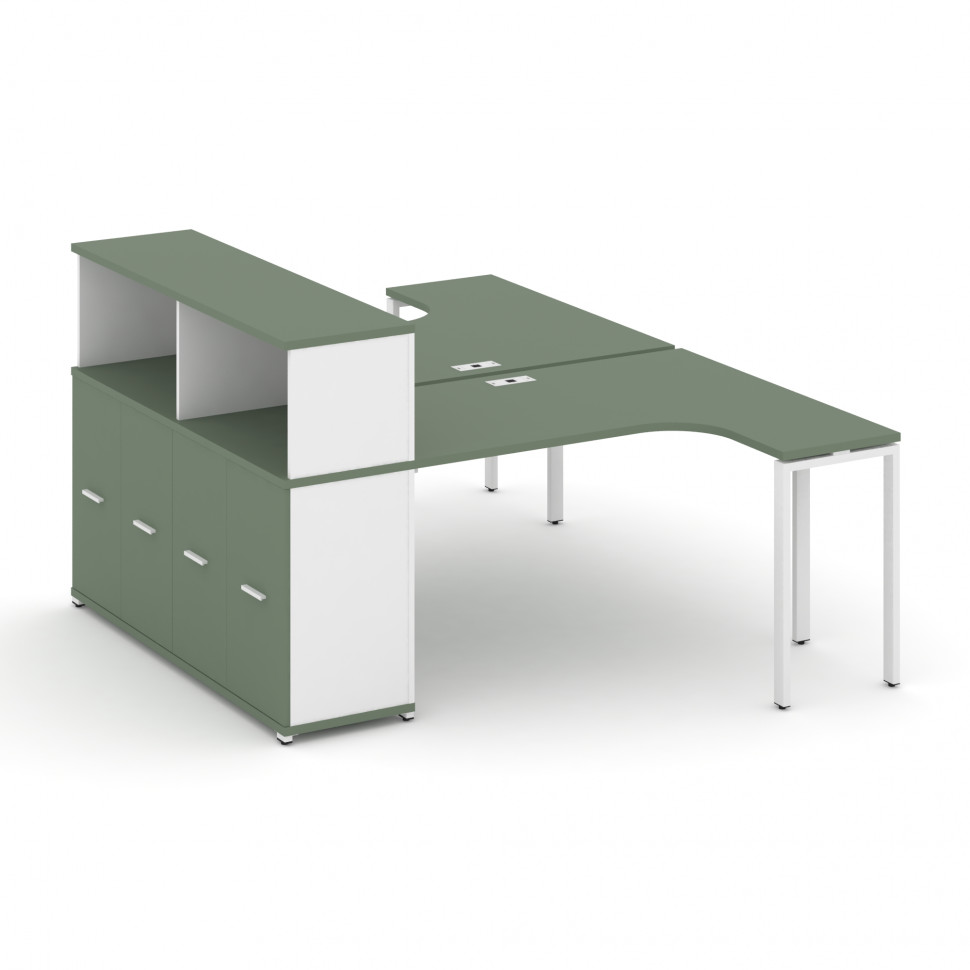 Concept Рабочая станция с опорным распаш. шкафом с надставкой низ. CN.DSA-214 W Кобо/Белый Бриллиант