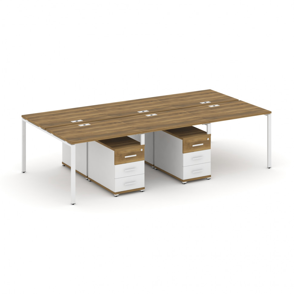 Concept Рабочая станция 6 мест с 2 двухсторонними опорными тумбами CN.DRS-341 W Сандал Янтарный/Белы