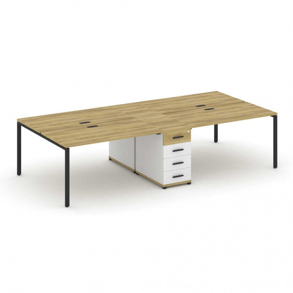 Concept Рабочая станция 4 места с 1 опорной тумбой CN.DRS-419 B Дуб Винченцо/Белый Бриллиант/Металл