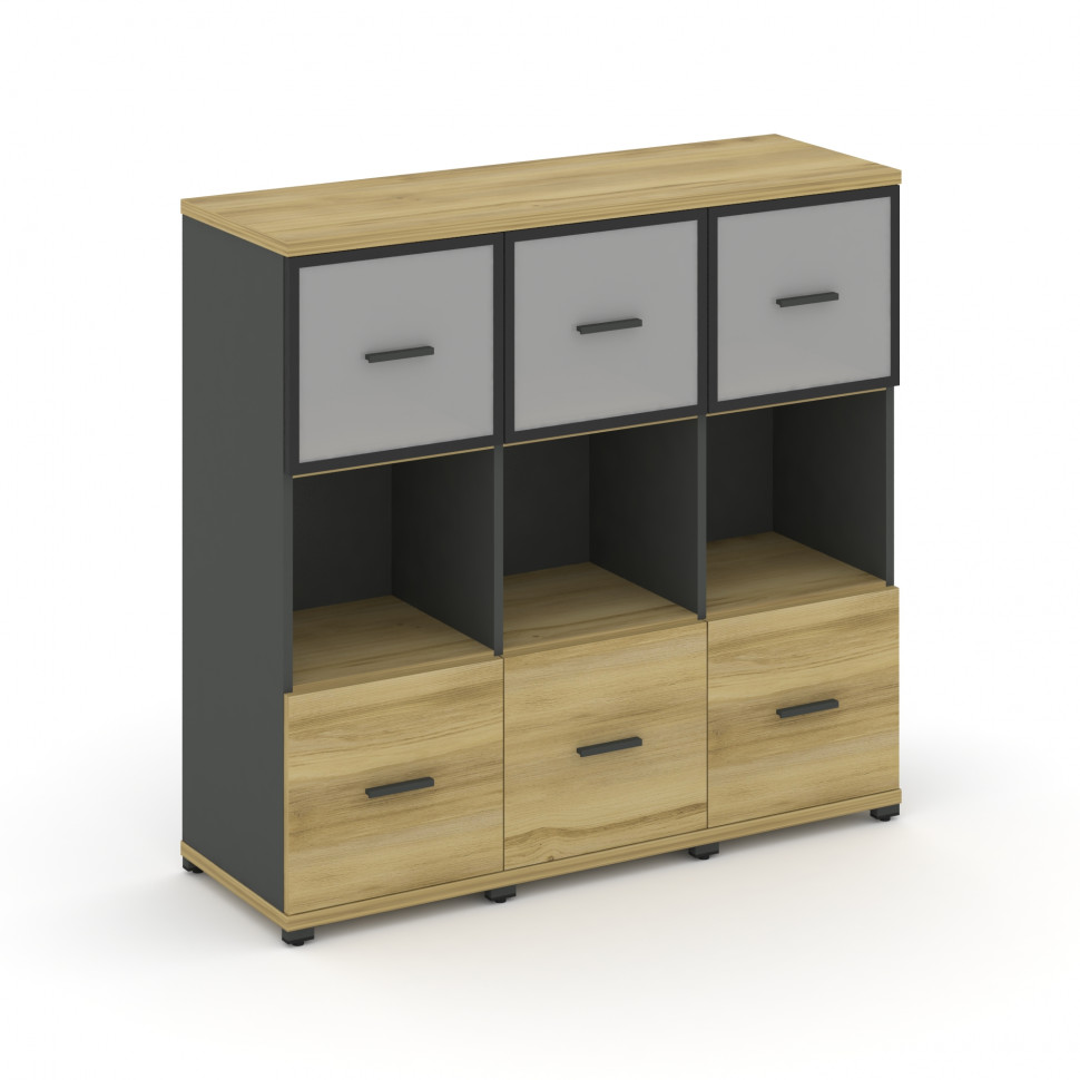 Concept Шкаф 3 узкие секции, 3 ниши CN.STU-335 RMB A Дуб Винченцо/Антрацит/Металл Антрацит/Сатин 125