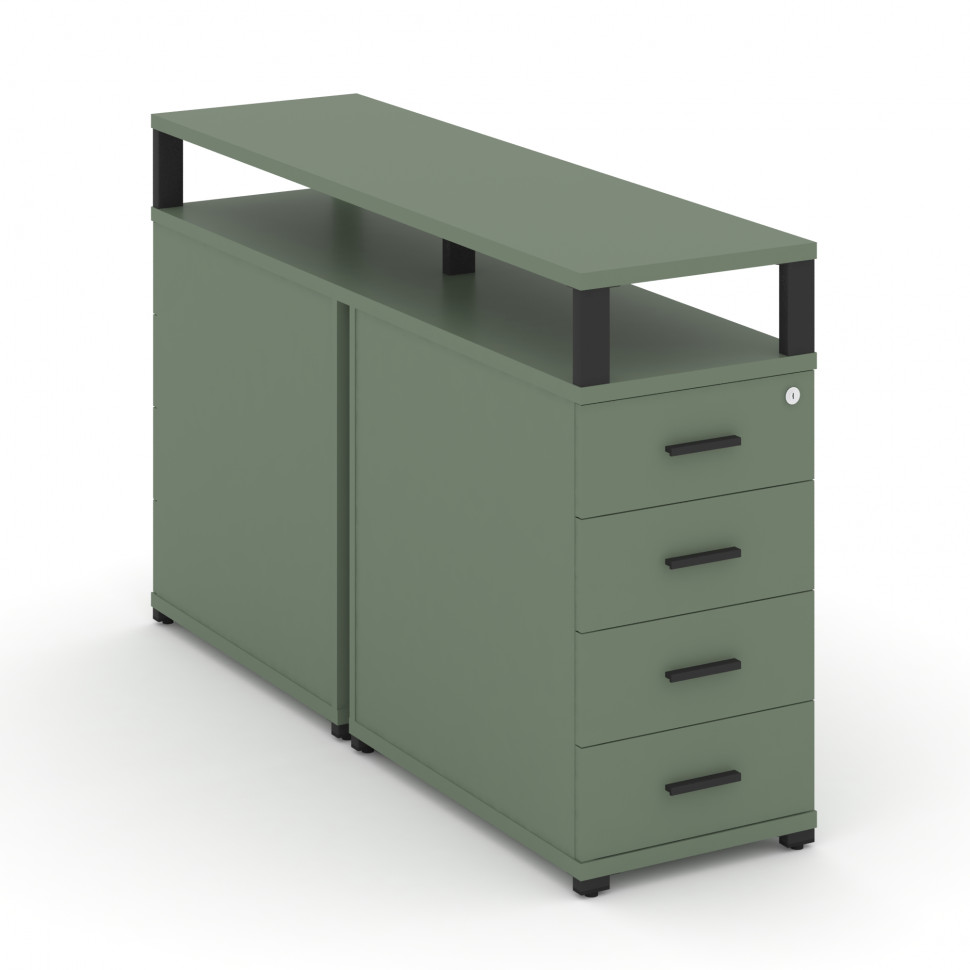 Concept Тумба двухсторонняя опорная/приставная 4 ящ. с надставкой. CN.DTGO-003 B Кобо/Металл Черный