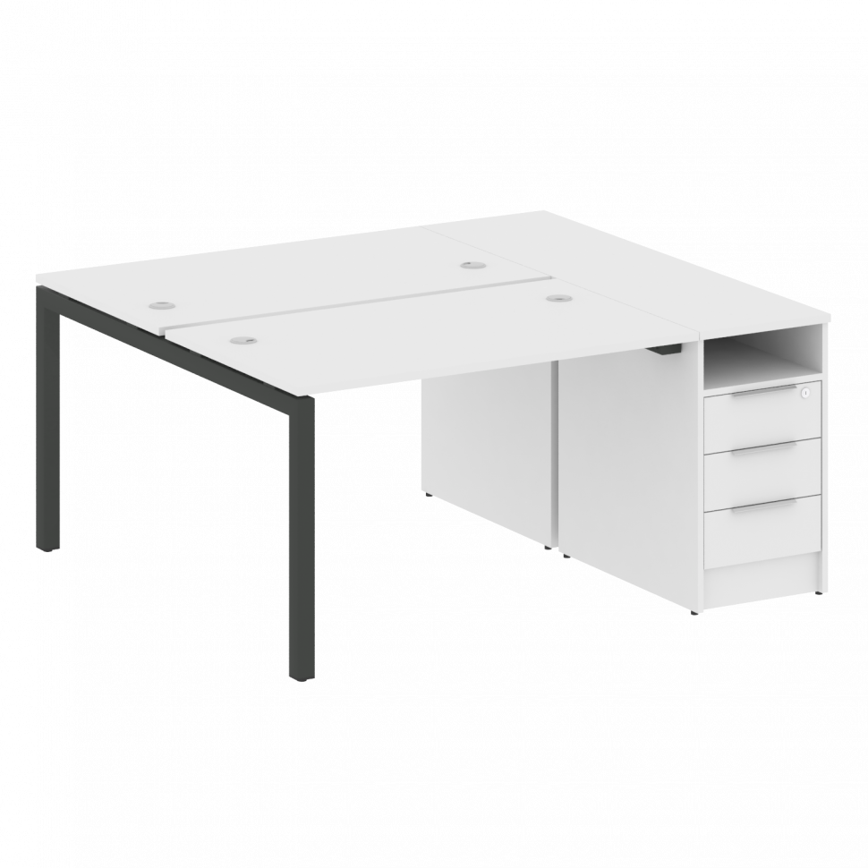 Metal System Quattro Рабочая станция с тумбой на П-образном м/к 50БП.РС-СТП-2.2 Белый/Металл Антраци