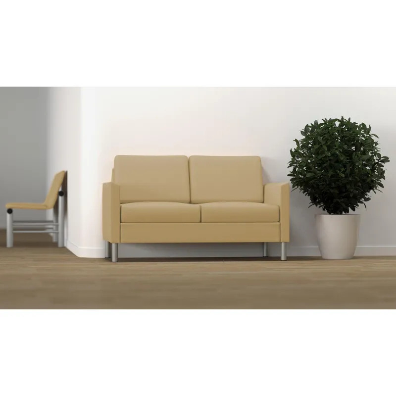 Диван UD_Simple Д-53 2х местный, алюм.муар/ к-з беж.(S.0413)