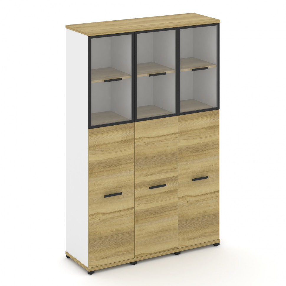 Concept Шкаф 3 узкие секции, 5 ниш CN.STU-535 RPB B Дуб Винченцо/Белый Бриллиант/Металл Черный/Прозр