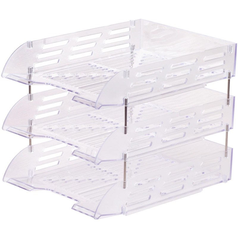 Лоток горизонтальный для бумаг Attache 3шт/наб на металл стерж прозрачный