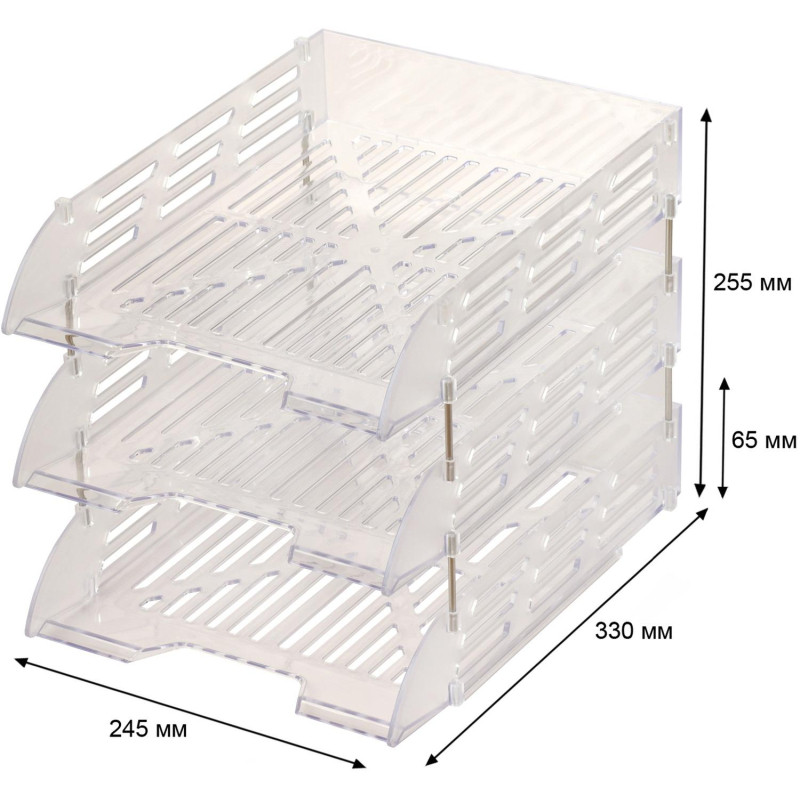 Лоток горизонтальный для бумаг Attache 3шт/наб на металл стерж прозрачный