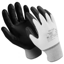Перчатки нейлоновые MANIPULA "Микронит", нитриловое покрытие (облив), размер 10 (XL), белые/черные, TNI-14