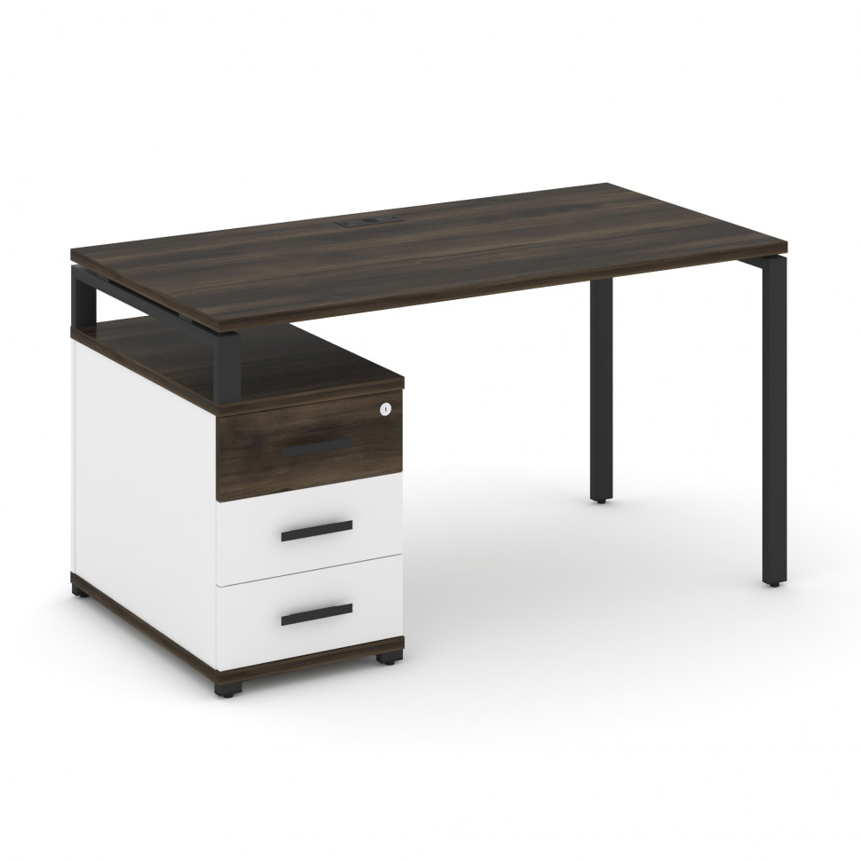 Concept Стол письменный с 1 опорной тумбой CN.SP-303 B Дуб Мали/Белый Бриллиант/Металл Черный 1380/1