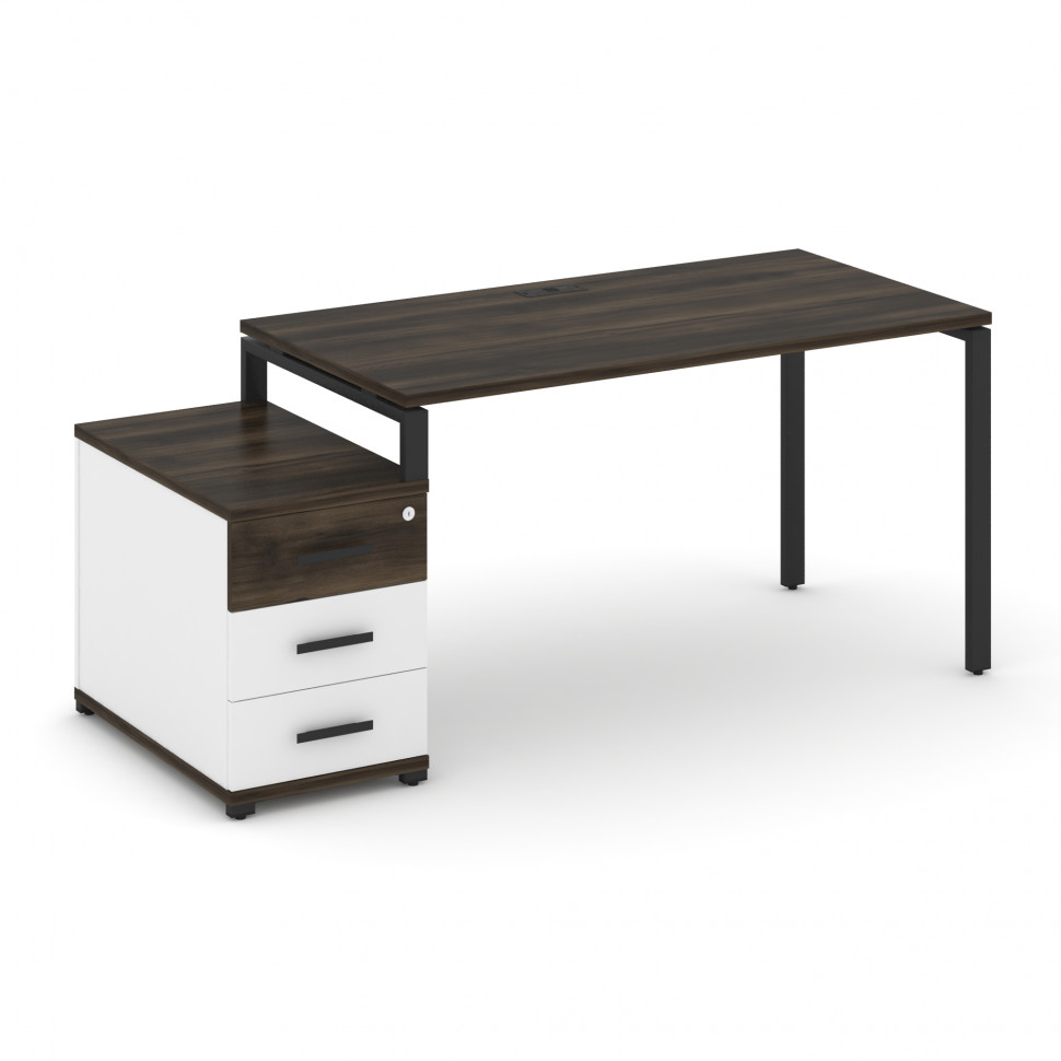 Concept Стол письменный с 1 опорной тумбой CN.SP-303 B Дуб Мали/Белый Бриллиант/Металл Черный 1380/1